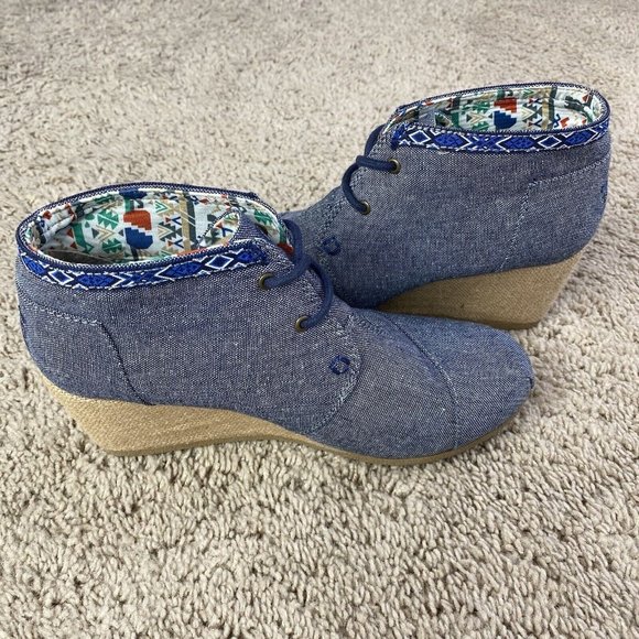 Bobs by Skechers Memory Foam Denim‎ Lace Up Bootie Wedges Womens 8 - Picture 11 of 14